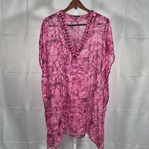 Pink And Black Beach Cover Up With Beautiful Stones, Womens Size Small